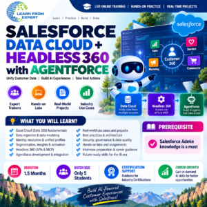 Learn From Expert Class Salesforce Data Cloud, Headless 360 and Agentforce training course with customer data unification, AI agents and integration topics