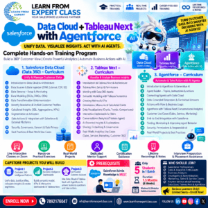 Learn From Expert Class Salesforce Data Cloud, Tableau Next and Agentforce training course with analytics dashboards and AI agents